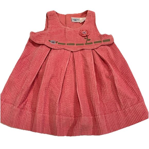 Vintage Hartstrings Pink Corduroy Jumper Dress Sz 12mo Cottage Core Cotton - Picture 1 of 5